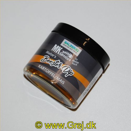 4005652821023 - MK Booster Dip, 100ml - Farve:Gul - Smag/duft:Potato/Corn - 001 8595 009<br>If you want to lift the hook bait especially to guide the carp even faster on the hook, dip it into Matze‘s booster liquid dips. The matching dips are equally suitable for the pop ups as well as for the basic boilies. They are matched in smell and colour exactly to the appropriate Boilies. Long-lasting fragrance.
