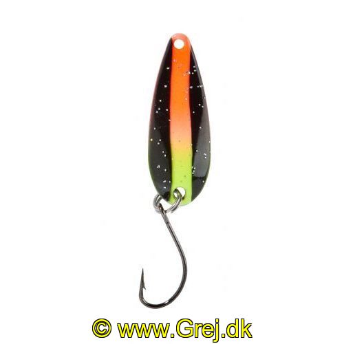 4005652821610 - Pro Staff Series Swindler Spoon - 30mm. - Vægt:2.3g. - Farve:Sort/gul/orange glimmer, UV - 001 6067 209<br>With a tumbling run for more passive trouts. Can be guided extremely slow. Top in the cold season.