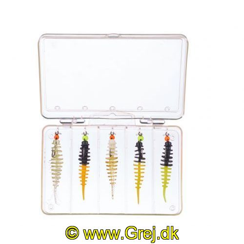4005652829098 - Trout Collector, sortiment af formonterede gummidyr - 50mm. - Vægt:1.0g. - Farve:Mix 2 - Smag/duft:Hvidl&oslash;g - 001 6077 205<br>Nothing could be more practical: Our successful Trout Collectors, ready mounted on our
hooks with tungsten heads in the practical tackle box with Euro hanger. As a guide, we have put together the same four mixes as we have already done for the Collectors in the jars. Contents: 5 Trout Collectors, 5cm, 5 hooks (size 8) with tungsten heads: 3x 0.45g and 2x 0.73g)