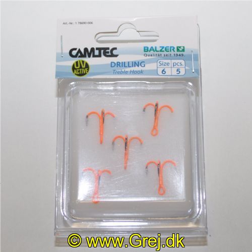 4005652829746 - Camtec Speci trekrog - Farve:Orange, UV - 001 7869 006<br>Camtec treble hook orange UV #6