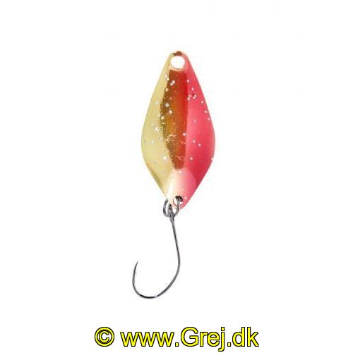 4005652830391 - Pro Staff Series Sunny spoon - 2.5mm. - Vægt:1.4g. - Farve:Red-Gold-Glitter - 001 6083 006<br>Extra-small and light spoons for fishing in summer when the trout are in the upper layers of water and look-out for small bait. Most colours are on the muted side, which has proved extremely effective on passive fishes.