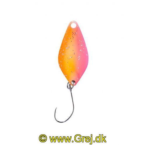 4005652830421 - Pro Staff Series Sunny spoon - 2.5mm. - Vægt:1.4g. - Farve:Red-Orange-Glitter, UV - 001 6083 009<br>Extra-small and light spoons for fishing in summer when the trout are in the upper layers of water and look-out for small bait. Most colours are on the muted side, which has proved extremely effective on passive fishes.