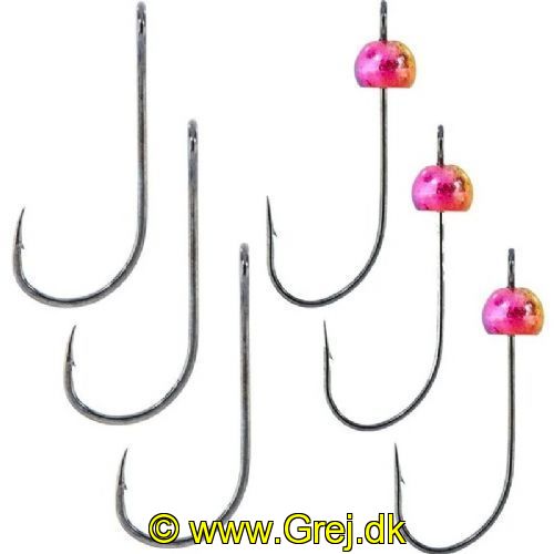 4005652833835 - Trout Collector, Cheburashka krog sæt for gummilarver - Vægt:0.21g. - Farve:Pink - 001 6091 010<br>Just right for our Larva softbaits. Contents: 3 light-weight hooks, 3 hooks with 0.21 g tungsten bead. Hook size 8 suitable for the 5cm larva, hook size 10 suitable for the 3cm larva