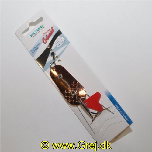 4005652841496 - Colonel Weed Spoon - 56mm. - Vægt:22g. - Farve:Kobber - 001 3253 122<br>Weed Spoon: The two wires over the twin hook ensure that no weed gets caught on the hook tips. This way you can still fish on (catchy!) weedy sections, which is no longer possible with normal spoons.