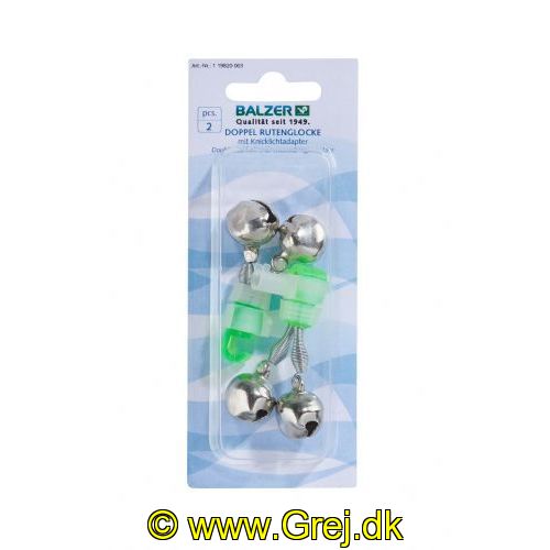4005652842219 - Stangspids klemme med dobbelt klokke og knæklys adapter - 001 1982 003<br>Double rod bell with chemical light adapter.