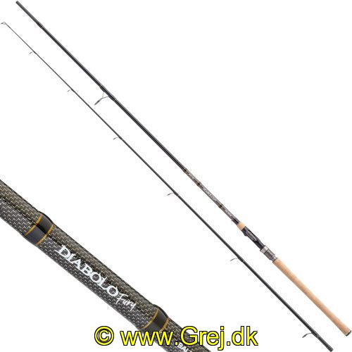 4005652847313 - Diabolo Fury spinnestang - Længde:270cm. - Vægt:180g. - Variant:Spin 20 - Kastevægt 5-20gram. - 001 1028 270<br>Diabolo Fury...real gems that pack a fiery punch! With the 11th version (!) of our Diabolo rods, we have completely redesigned our long-running favourite – taking it to a whole new level, both technically and visually. The KWX carbon with golden metal threads – so popular with the previous series – has been completely redesigned and harmonises bombastically with the glossy black lacquered blanks and reel seats. These are real gems that are normally only found on much more expensive rods. For the telerods we use completely redesigned reel seats that not only look good – but also feature a very ergonomic shape and fit extremely well in the hand. In addition to the tried and tested models, we have expanded the new series with new rods and additional lengths. Everyone will find “their” rod here – from eel to zander! 

FEATURES: IM-7 high-density carbon fibre with KWX carbon, Considerably more smooth and compact actions, Slender Titanium SIC guides, Cork handles* (* with a few exceptions), Precision put-in connections, Reel seat made from stainless steel/nylon ABS. 

Fantastically lightweight spin rod, ideal for fine spin fishing for trout, perch and chub.
