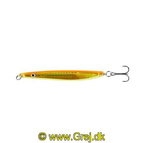 4005652855462 - Colonel Z havørred spoon, UV - 9mm. - Vægt:18g. - Farve:Orange/gul reflex - 001 3363 018<br>Excellent seatrout lures made of zinc-alloy in attractive colours. Needle-sharp treble hooks with double split ring minimises the drop-out rate.