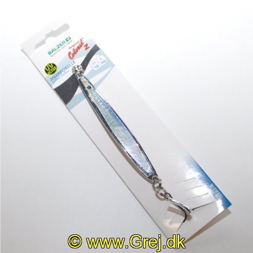 4005652855547 - Colonel Z havørred spoon, UV - 10mm. - Vægt:26g. - Farve:Sølv reflex - 001 3365 026<br>Excellent seatrout lures made of zinc-alloy in attractive colours. Needle-sharp treble hooks with double split ring minimises the drop-out rate.