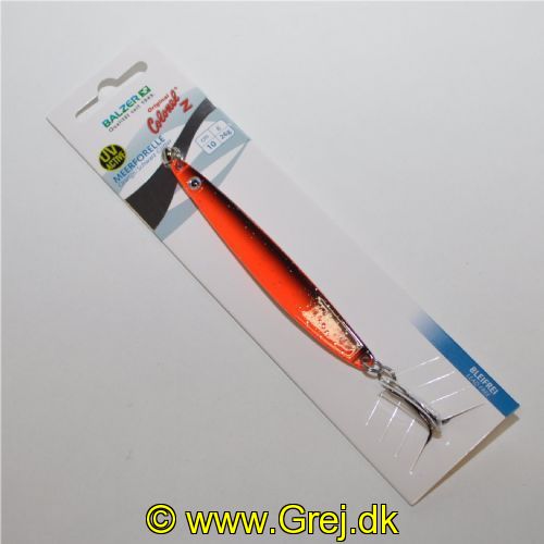 4005652855615 - Colonel Z havørred spoon, UV - 10mm. - Vægt:26g. - Farve:Orange/sort - 001 3367 026<br>Excellent seatrout lures made of zinc-alloy in attractive colours. Needle-sharp treble hooks with double split ring minimises the drop-out rate.