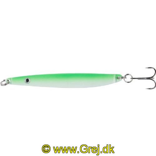 4005652855646 - Colonel Z havørred spoon, UV - 10mm. - Vægt:26g. - Farve:Grøn/hvid - 001 3368 026<br>Excellent seatrout lures made of zinc-alloy in attractive colours. Needle-sharp treble hooks with double split ring minimises the drop-out rate.