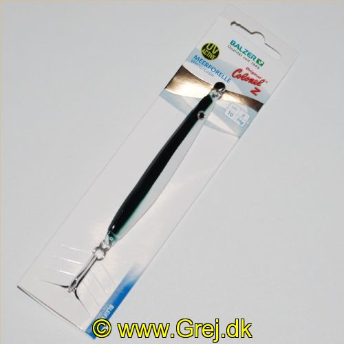 4005652855707 - Colonel Z havørred spoon, UV - 10mm. - Vægt:26g. - Farve:Hvid/grøn - 001 3370 026<br>Excellent seatrout lures made of zinc-alloy in attractive colours. Needle-sharp treble hooks with double split ring minimises the drop-out rate.