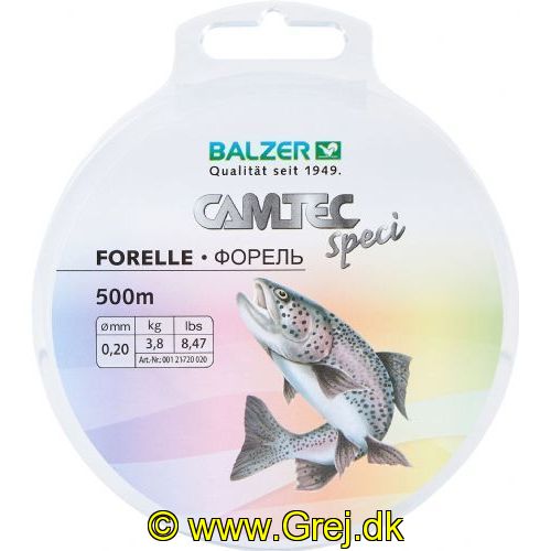 4005652857466 - Camtec Speci monofil line - Rullekapacitet:500M. - Brudstyrke:3.8kg. - Farve:Transparent - Variant:Trout - 001 2172 020<br>Camtec Speci Line: The newly launched Camtec Speci lines with new attractive spools and new target fishes/types of fishing such as perch and feeder.