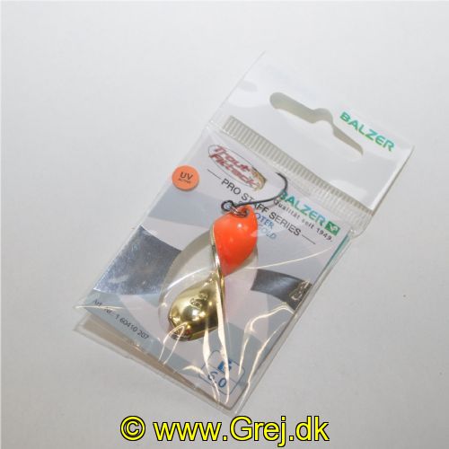4005652860046 - Pro Staff Series Shooter Spoon - 40mm. - Vægt:6g. - Farve:Orange/guld, UV - 001 6041 207<br>This spoon is a real highlight: its unique propeller shape makes it turn on its own axis at the slightest pull, which drives the trout absolutely crazy. In our numerous tests, the Shooter also lured completely passive fish to bite. As it can be used extremely slowly, it is also a top spoon for winter fishing. The front and back of each spoon have contrasting colours which create a unique play of colours when turned. Each spoon features a micro triple swivel that safely prevents line twist. Can be thrown very far.