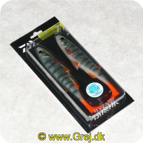 4027093674945 - Daiwa Duckfin Liveshad 20cm - 64g - 2 stk - Live Perch (aborre) - Under langsom og hurtig indspinning arbejder Duckfin halen lokkende med store udsving - Ægte 3D øjne