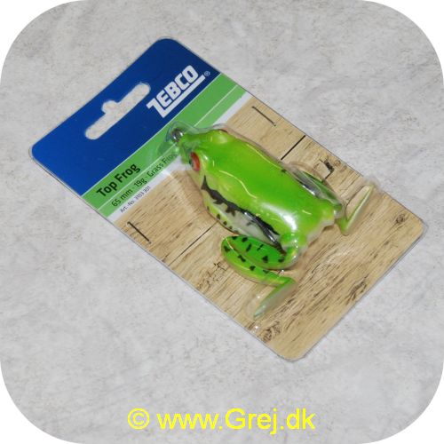 4029569310333 - Zebco Top Frog  19 gram - 65mm - Grass Frog - Lysegrøn -Cool frøefterligning med blød krop og lange bagben til fiskeri efter gedde. Frøen kan fiskes ved overfladen. Perfekt til de måneder hvor de ægte frøer dukker op. men bliv ikke overrasket hvis gedderne også tager den udenfor frøsæsonen. Med monteret dobbetkrog.