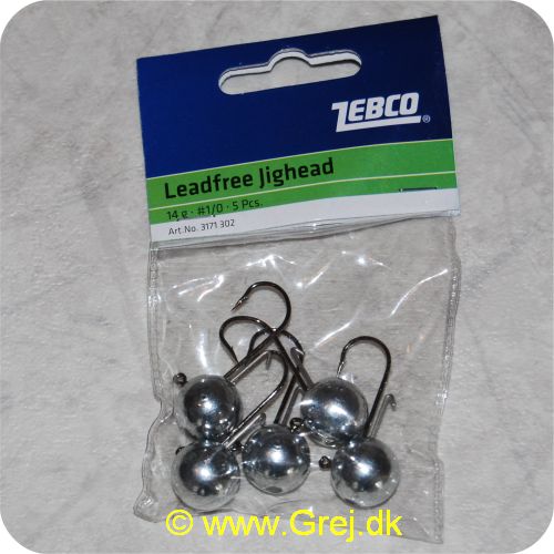 4029569317684 - Zebco blyfri jighoveder - 14 g pr stk - 5 stk - Krogstørrelse 1/0 - Kugleformede