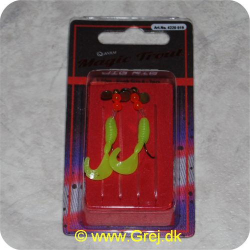 4029569422210 - Magic Trout Jig Rig - Krogstr. 6 - line 2.00m/0.20mm - 2 stk - Hver rig har 3 perler.1 propel og 1 gul jighale