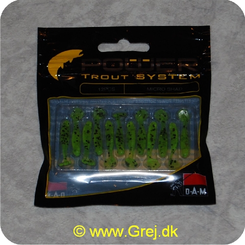 4044641093041 - Power Trout system Micro Shad - 12 stk - Plettet Grøn - Små bløde softbaits. der sættes på krogen