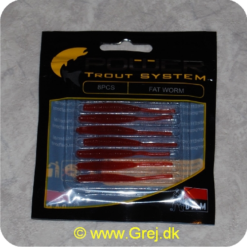 4044641093188 - Power Trout system Fat Worm - 8 stk - Ruby Rød - Små bløde softbaits. der sættes på krogen