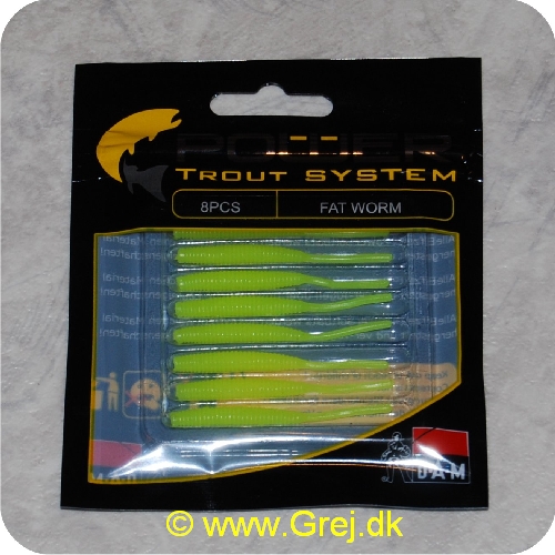 4044641093218 - Power Trout system Fat Worm - 8 stk - Neon Grøn - Små bløde softbaits. der sættes på krogen