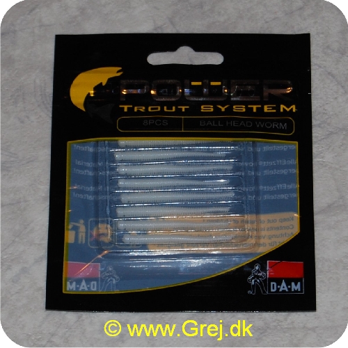 4044641093232 - Power Trout system Ball Head Worm - 8 stk - Fluo Hvid - Små bløde softbaits. der sættes på krogen