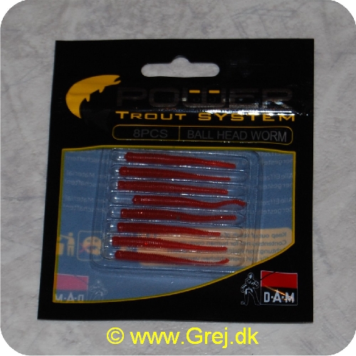 4044641093256 - Power Trout system Ball Head Worm - 8 stk - Ruby Rød - Små bløde softbaits. der sættes på krogen