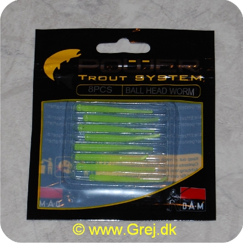 4044641093270 - Power Trout system Ball Head Worm - 8 stk - Lemon - Små bløde softbaits. der sættes på krogen