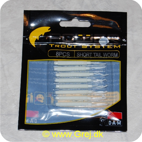 4044641093300 - Power Trout system Short Tail Worm - 8 stk - Fluo Hvid - Små bløde softbaits. der sættes på krogen