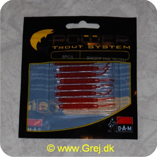 4044641093324 - Power Trout system Short Tail Worm - 8 stk - Ruby Rød - Små bløde softbaits. der sættes på krogen