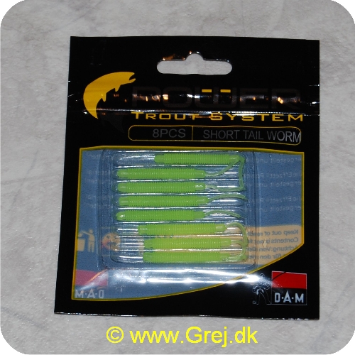 4044641093348 - Power Trout system Short Tail Worm - 8 stk - Lemon - Små bløde softbaits. der sættes på krogen