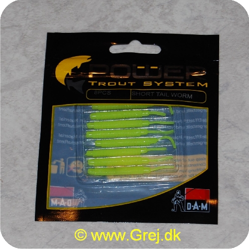4044641093355 - Power Trout system Short Tail Worm - 8 stk - Neon Grøn - Små bløde softbaits. der sættes på krogen