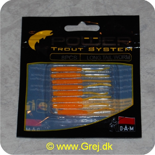 4044641093362 - Power Trout system Long Tail Worm - 8 stk - Goldfish - Små bløde softbaits. der sættes på krogen
