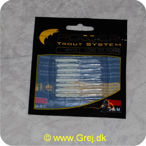4044641093379 - Power Trout system Long Tail Worm - 8 stk - Fluo Hvid - Små bløde softbaits. der sættes på krogen