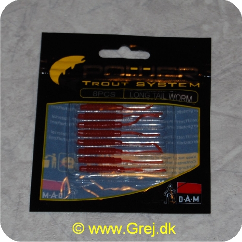 4044641093393 - Power Trout system Long Tail Worm - 8 stk - Ruby Rød - Små bløde softbaits. der sættes på krogen