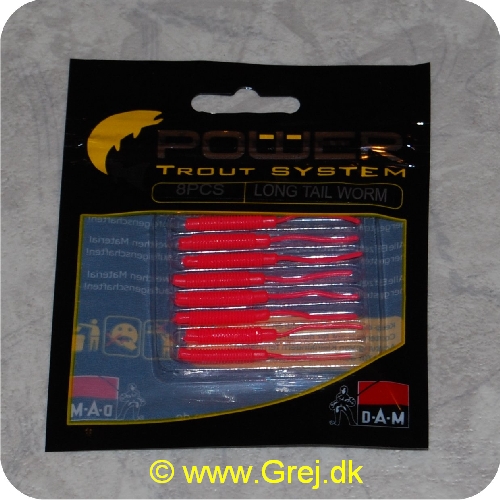 4044641093409 - Power Trout system Long Tail Worm - 8 stk - Japanese Rød - Små bløde softbaits. der sættes på krogen