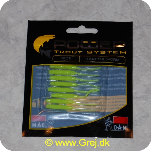 4044641093423 - Power Trout system Long Tail Worm - 8 stk - Neon Grøn - Små bløde softbaits. der sættes på krogen