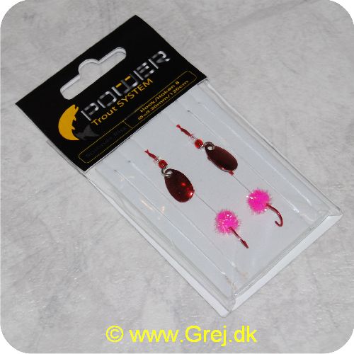 4044641095571 - Power Trout System Spinner rig - Krog str. 8 - Line 0,20mm/120cm lang - Rød spinneblade - Små lette spinnerigs, der kan bruges både til UL-spinnestang og fluestang