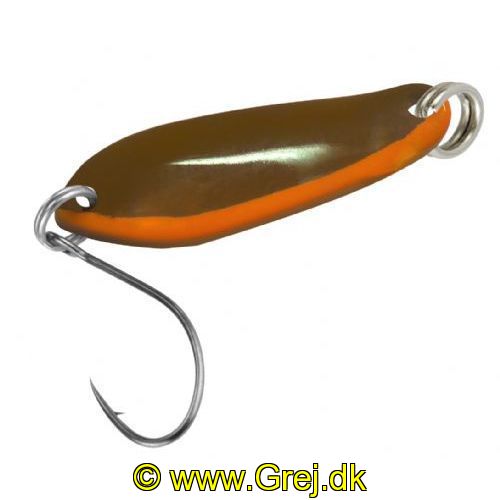 4250203344678 - FTM Fishing Tackle Max Skeblink Boogie 1.6g -   Olive brun med orange kant og Olive brun bag side<BR>
<BR>FTM FTM Fishing Tackle Max Skeblink Boogie er en mini skeblink for UL fiskeriet som er meget voksende i disse år efter alle ørred arter.