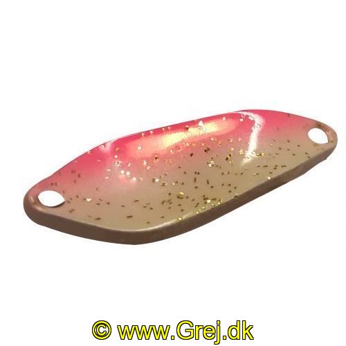 4250203344791 - FTM Fishing Tackle Max Skeblink Strike 2.1g -  Hvid med pink ryg og gyldne nister i front og bagside<BR>
<BR>FTM FTM Fishing Tackle Max Skeblink Strike er en mini skeblink for UL fiskeriet som er meget voksende i disse år efter alle ørred arter.