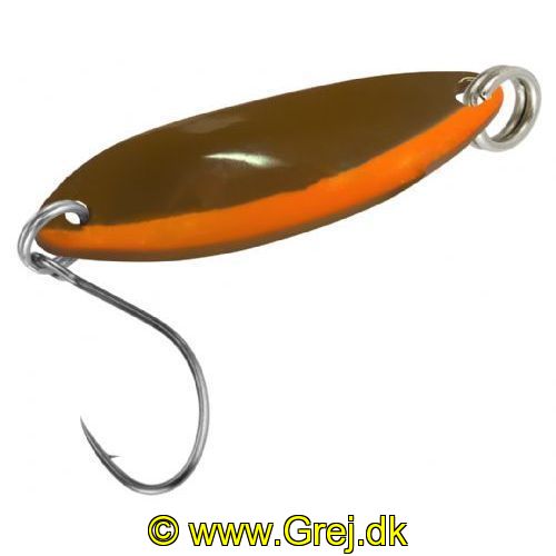 4250203344845 - FTM Fishing Tackle Max Skeblink Tango 1.8g -  Olive brun med orange kant og Olive brun bag side<BR>
<BR>FTM FTM Fishing Tackle Max Skeblink Tango er en mini skeblink for UL fiskeriet som er meget voksende i disse år efter alle ørred arter.