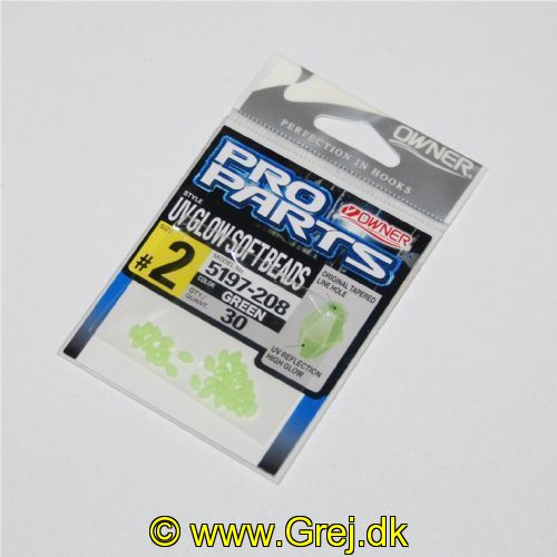 4953873094132 - Owner UV Glow Soft Beads - Bløde perler - Str. 2 - Glow grøn - 30 stk