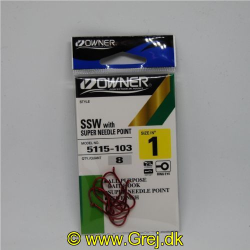 4953873095542 - Owner SSW with SUPER NEEDLE POINT - Model: 5115-103 - Røde Enkeltkroge - 8 stk - Str. 1