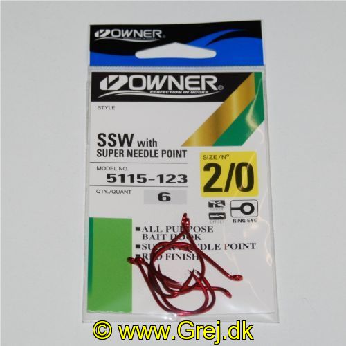 4953873095566 - Owner Super Needle Point - SSW Red Finish - Model: 5115-123 - Enkeltkroge - 6 stk - Str. 2/0