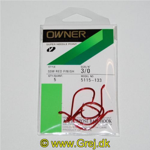 4953873095573 - Owner Super Needle Point - SSW Red Finish - Model: 5115-133 - Enkeltkroge - 5 stk - Str. 3/0