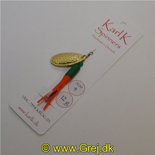 496321412 - Karl K Spinners - Put and Take - 12g - Str. 4 - Grøn/Orange gummi (Gulerodsfarvet) og guld blad