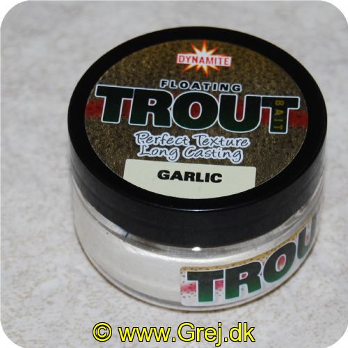 5031745209958 - Dynamite Flydende Trout Bait - Hvid m/ hvidløg (Garlic) og glimmer - Formes let om krogen - Store glas (60 gram) - Iøjnefaldende farver - Skaber unikt duftspor