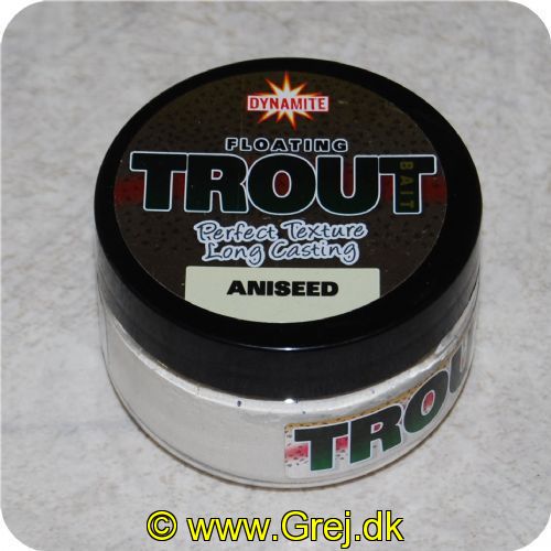 5031745210039 - Dynamite Flydende Trout Bait - Aniseed (Lakridsduft) Hvid m/glimmer - Formes let om krogen - Store glas (60 gram) - Iøjnefaldende farver - Skaber unikt duftspor