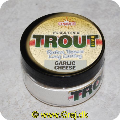 5031745212354 - Dynamite Flydende Trout Bait - Garlic/cheese (Hvidløg/ost) - Hvid - Formes let om krogen - Store glas (60 gram) - Iøjnefaldende farver - Skaber unikt duftspor