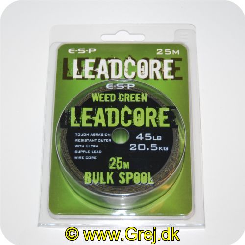 5055394203747 - ESP Leadcore - Core leader Weed Green - 45LB - 20.5kg - 25m<BR>
Tough Abrasion resistant outer with ultra supple lead wire core
