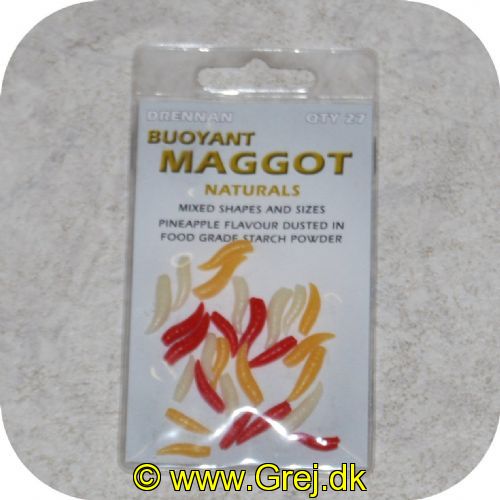 5055394222403 - Drennan Gummi Maggot Natur - Kunstige maddiker i 3 størrelser - Gule/hvide/orange - 27 stk